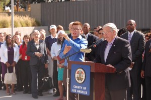 : Chairman Don Knabe addresses media members at last week’s event that focused on preparing the Faith community for the next disaster.  County of Los Angeles Photo for HMG-CN