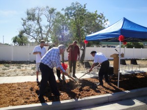 Bellflower Mayor Santa Ines and city council members prepare to finish the official tree planting over on Virginia Street on Wednesday. Tammye McDuff Photo
