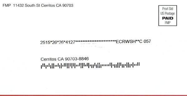 The address portion of the flyer sent to Cerritos residents last week.