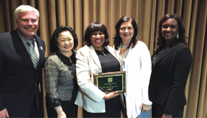 (l-r) Tom Woodward, Tetzlaff Assistant Principal; Dr. Mary Sieu, ABC Superintendent; Crechena Wise, Tetzlaff Principal; Dr. Cheryl Bodger, Director of Schools; Tuesday Hancock-Stoffer, Tetzlaff Dean of Students