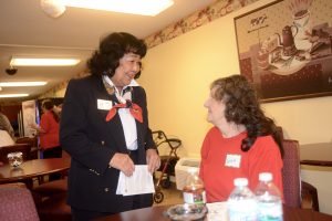 Pictured at RHF’s Abbey Apartments in Indianapolis, Indiana, are RHF Advisory Commission member Edna Ethington, at left, with resident Twyla at right.  Twyla was delighted to be living at Abbey Apartments.  (Photo by Raymond E. East) 