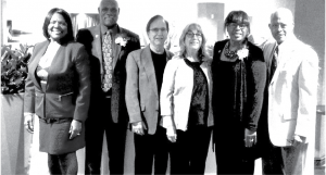 Attending the Franklin & Eleanor Roosevelt Democratic of the Year Awards Dinner were (l-r):  Marcelle and Martin Greenidge, Hubert Humphrey Democratic Club Co-Presidents Larry Caballero and Elaine Duvali, and Beverly and William Porter.