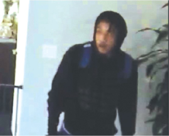 Security camera picture of robber who stole thousands of dollars in property from a house near Jacob and Bertha in Cerritos. Anyone with any information is urged to call the Cerritos Sheriff’s station at (562) 860-0044.