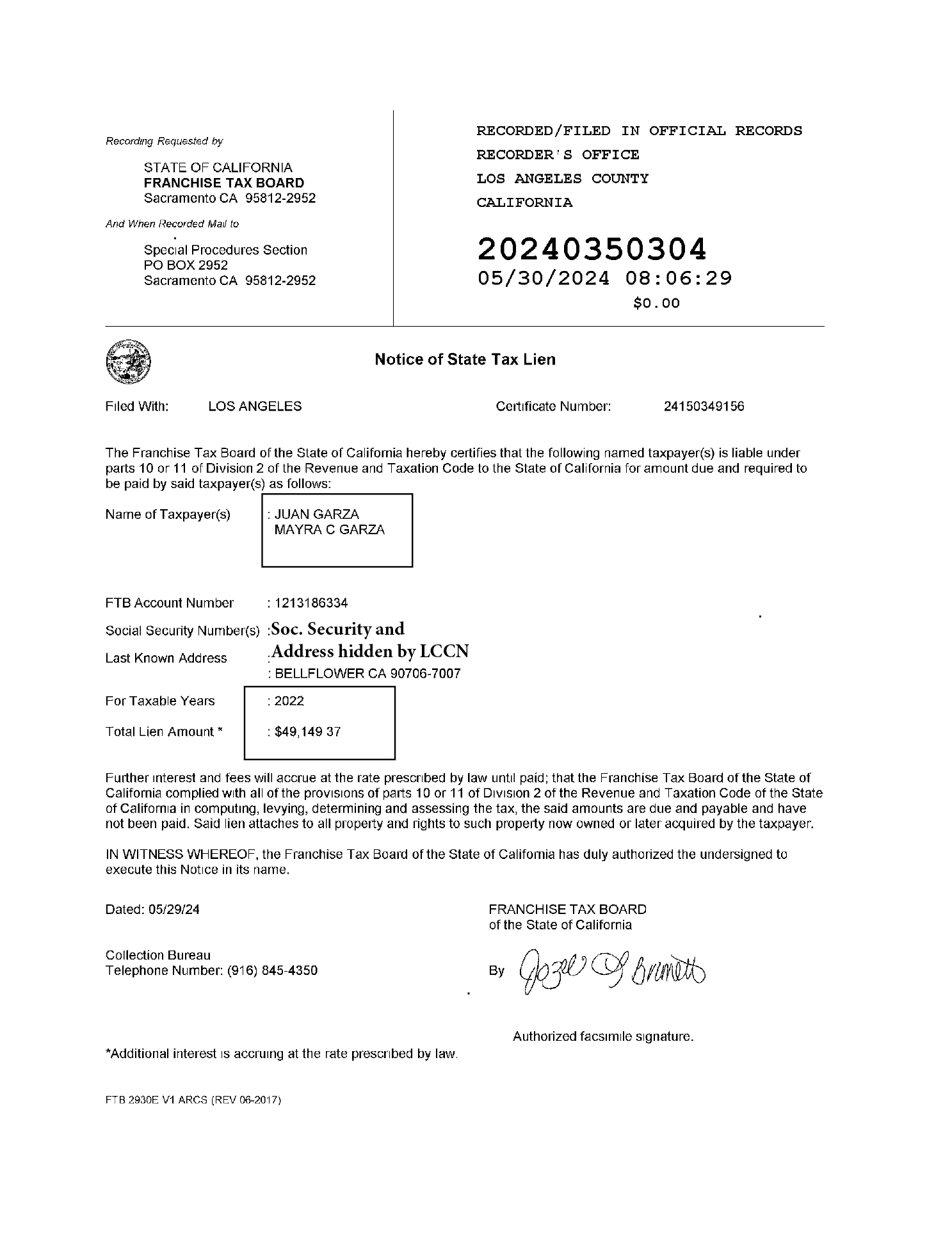 State Tax Agency Files a $49,000 Lien on Home of Central Basin Director Juan Garza